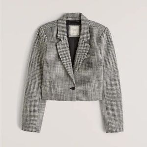 NWT 🏷️ Abercrombie & Fitch Cropped Tweed Blazer in Black Houndstooth 🖤